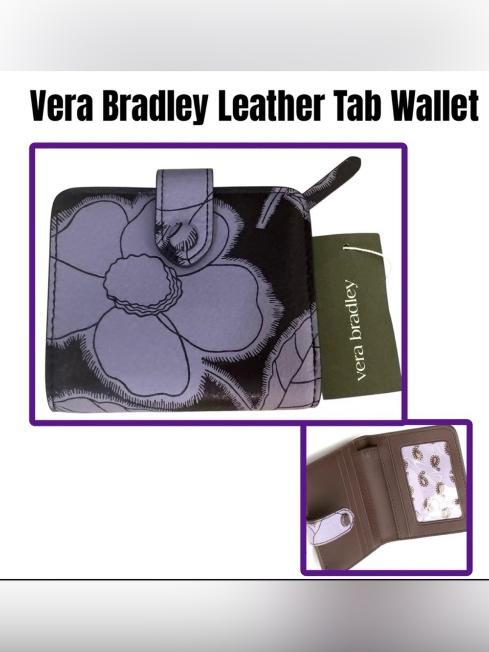 Vera Bradley Small Tab Wallet Appliqué Floral Coffee Bean in Leather - Picture 1 of 11